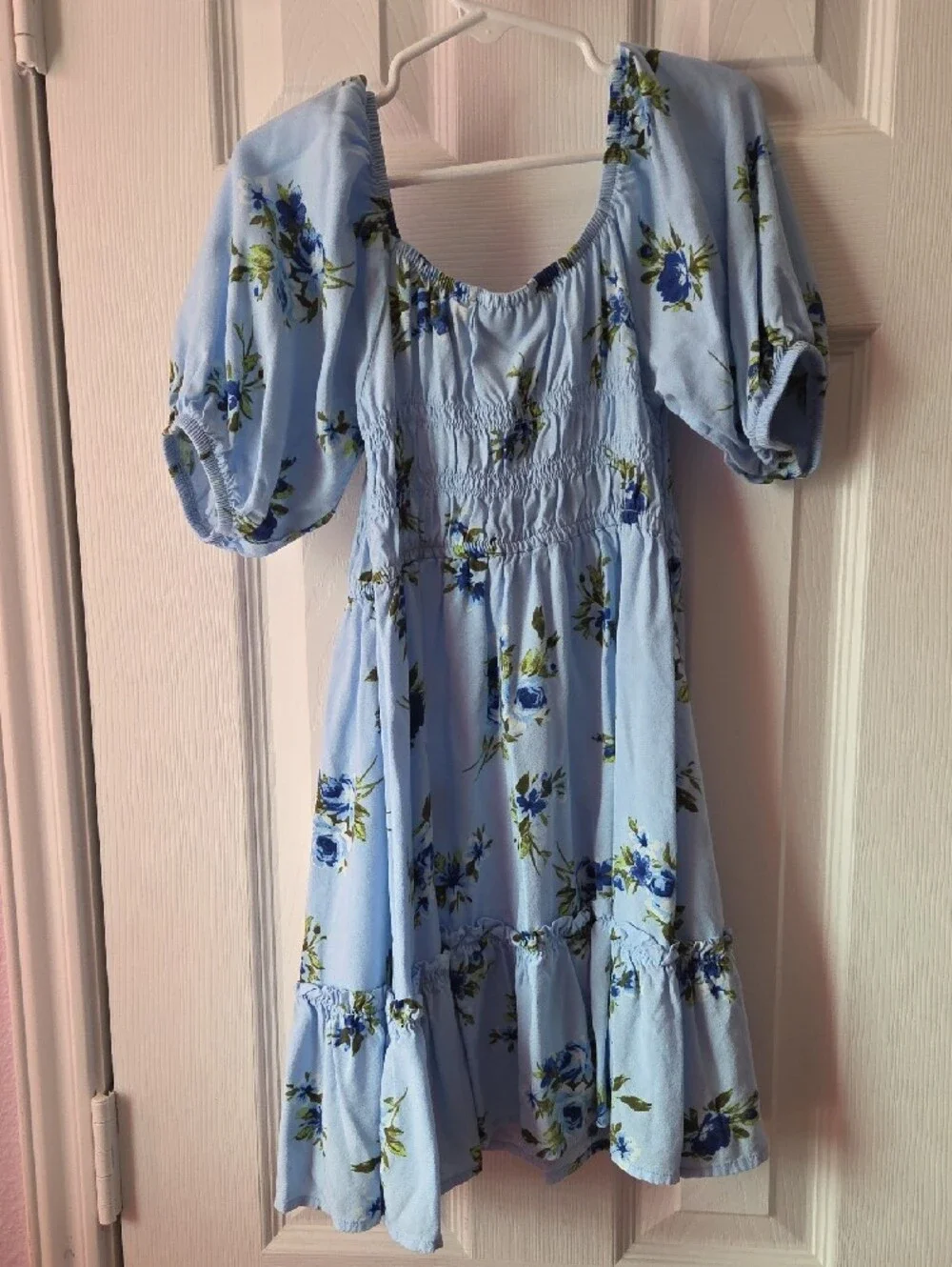 The Children's Place Light Blue Floral Puff-Sleeve Dress